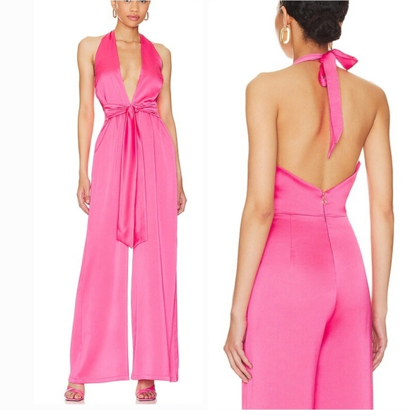 Nookie Pants - New Nookie Utopia Relaxed Full Length Wide Leg Halter Neck Jumpsuit Pink Pockets